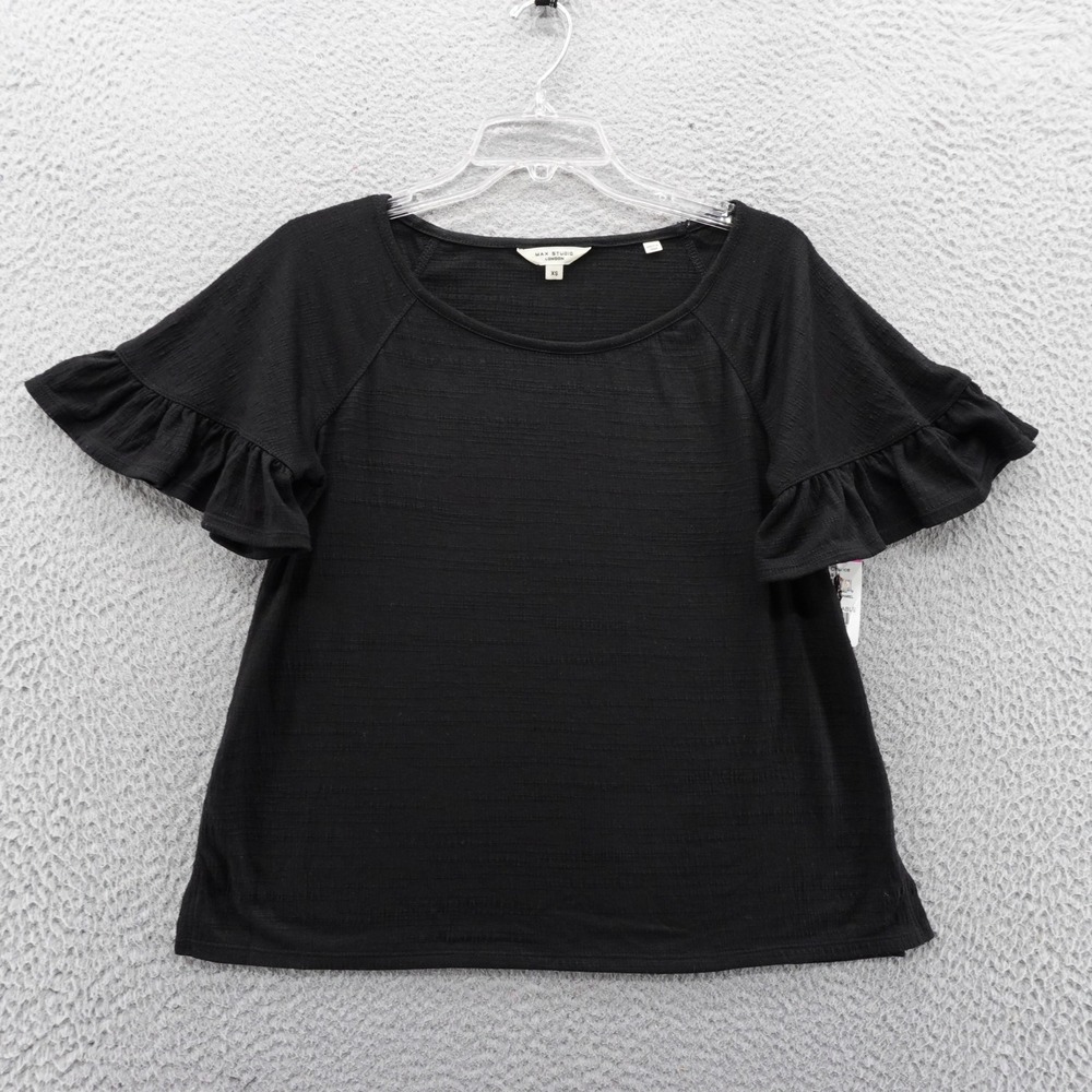 Max Studio London Black Ruffle Flutter Sleeve Textured Top XS NEW